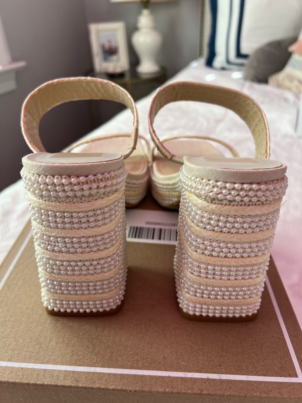 NWT-Dolce Vita Aliya Pearl Heels in Vanilla Raffia - Picture 4 of 8